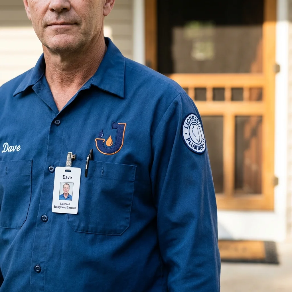Licensed plumber showing ID badge in Liberty Center, OH