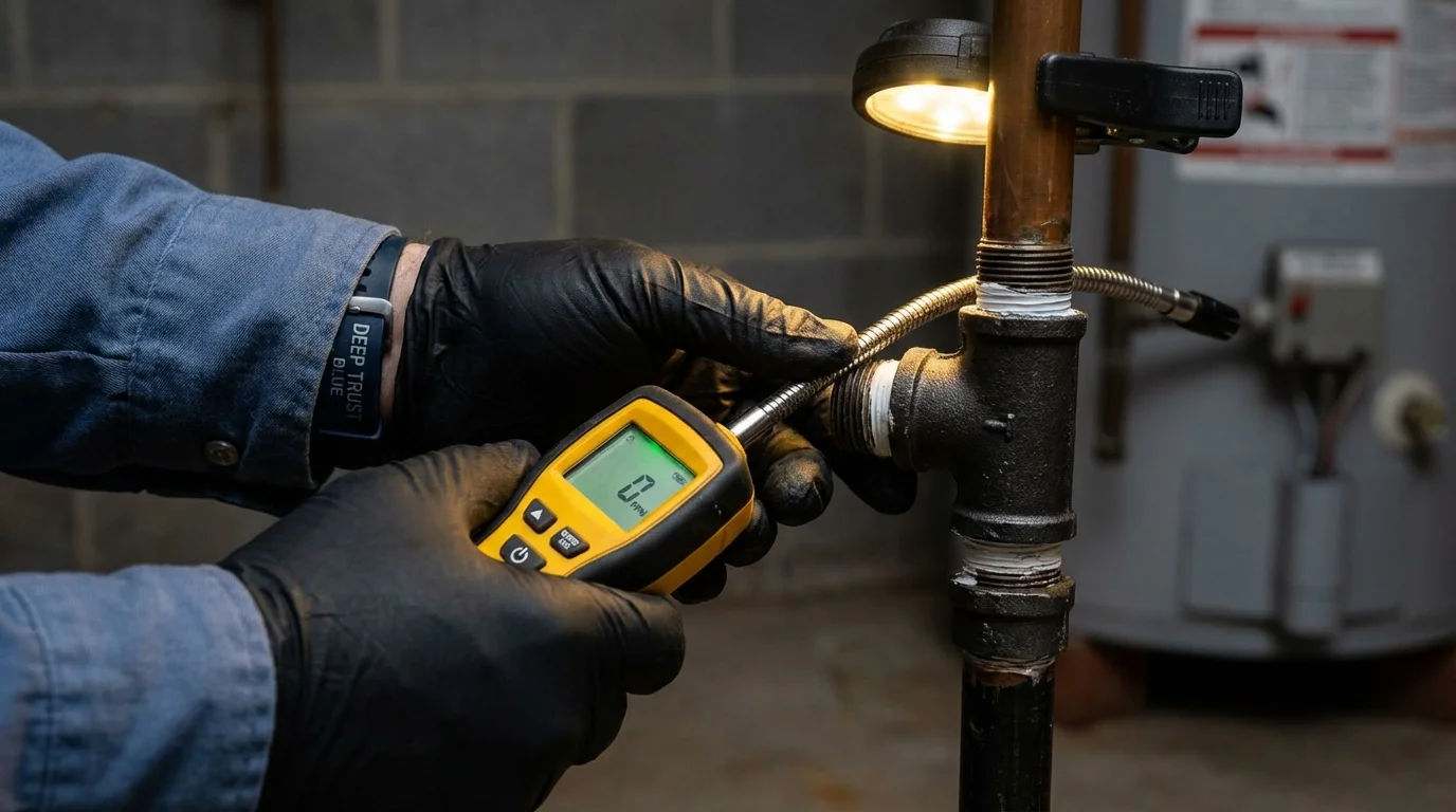 Gas leak detection with electronic sniffer by Johns Plumbing LLC in Liberty Center